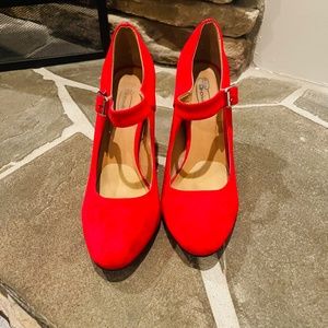 NO DOUBT Red Velvet Mary Jane High Heels Size 8